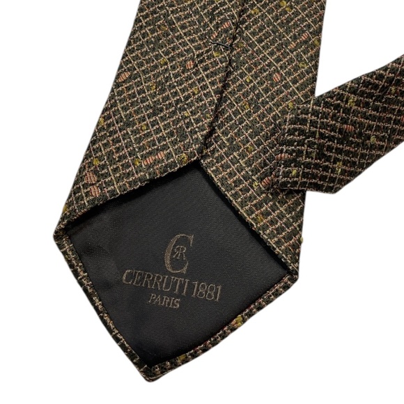 CERRUTI Green/Red Tartan Polka Dot Silk LUXURY Tie FRANCE - Picture 4 of 4